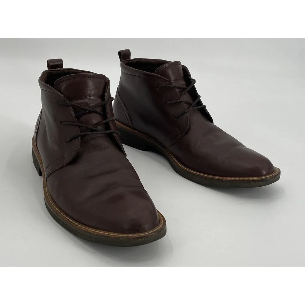 Ecco Men's Leather Lace Up Round Toe Ankle Brown Chukka‎ Boots Size EUR 39